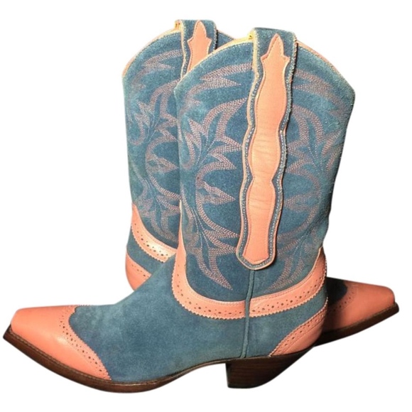 OLD GRINGO Pink Blue Suede Cowgirl Boots Size 6